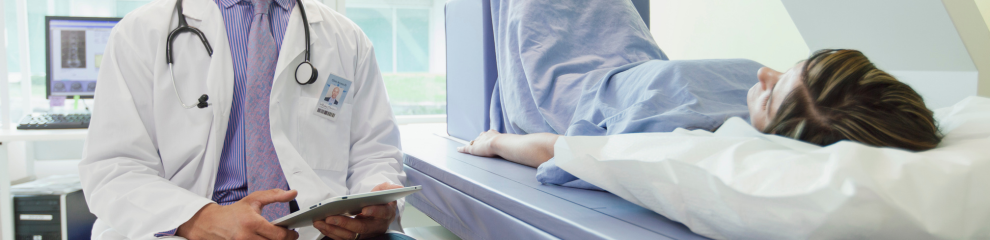 Patient taking a BMD test